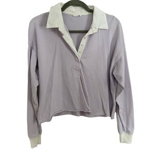 Aerie Lavender Collared Cropped Preppy Casual Pullover Top X-Small
